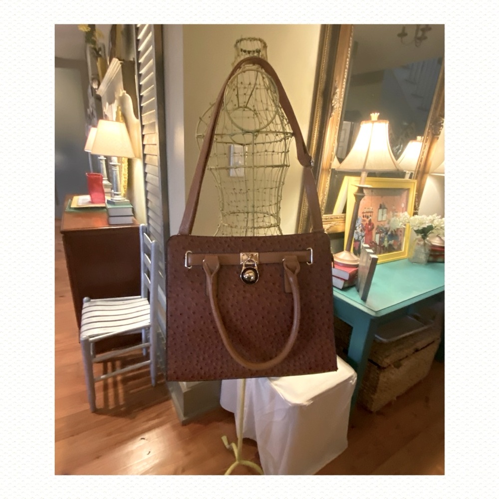 Faux Ostrich Structured Hand/Shoulder Bag